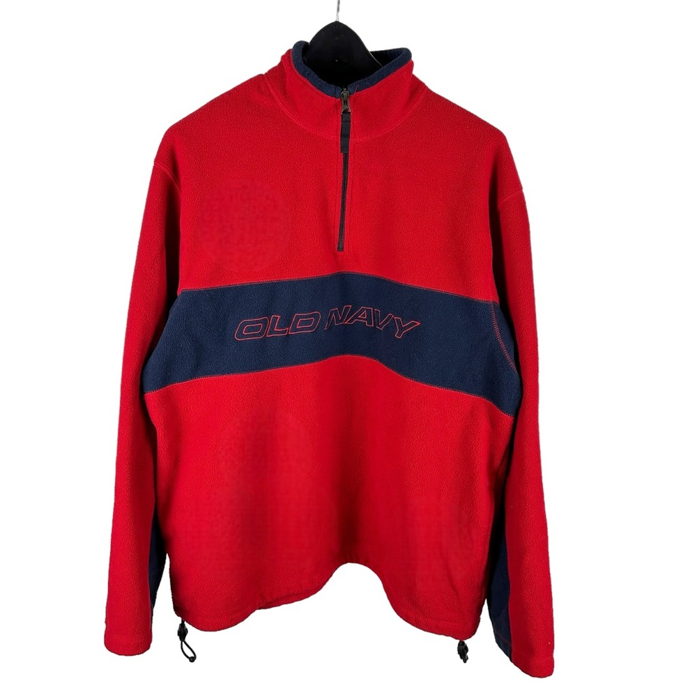 Mens Y2K Old Navy Red Blue Quarter Zip Fleece Pullover Jacket Size XL